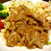 ＂豚生姜焼き＂にポテサラ添えて|mottoさん
