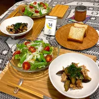 豚肉茄子生姜焼き、春野菜サラダ|papinさん