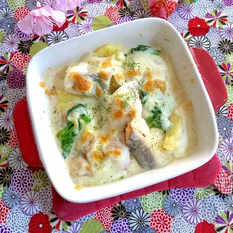 Snapdishの人気料理写真:鱈🐟と春野菜のグラタン風✨