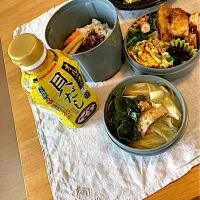 今日の旦那さんお弁当と未完のmyランチプレート😆貝だしお初♡|さくたえさん