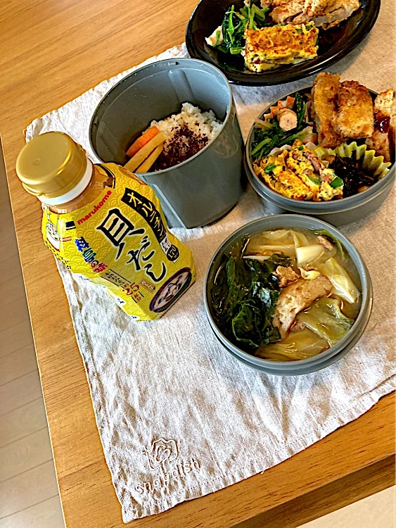 今日の旦那さんお弁当と未完のmyランチプレート😆貝だしお初♡|さくたえさん
