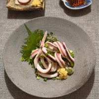 茹でイカ 生姜醤油、玉子焼き| まる(丸大豆)さん