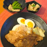 ☆豚肉しょうが焼き丼　☆たけのこ木の芽和え　☆スナップエンドウと高野豆腐煮|chikakoさん