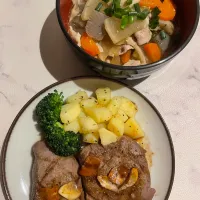 今夜はヒレステーキと豚汁