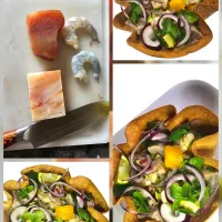 🇵🇪Ceviche of red tuna,prawns, cod with cucumber,avocado and mango in its edible bowl made from tortillas🇵🇪