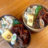 土曜日弁当（チキンカツ、牛しぐれ煮、たけのこご飯）| ももかさん