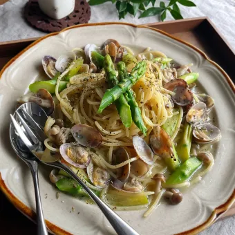 Snapdishの人気料理写真:ワンパン☆アスパラボンゴレビアンコ