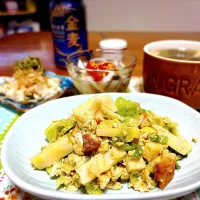 筍、野菜天、レタスのカレー卵炒め  筍お刺身おろしポン酢など|tonaさん