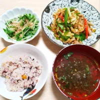 2026 0417　青椒肉絲　水菜のおひたし　もずくスープ|いもこ。さん
