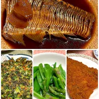 夫のヒラの煮付け、ネギ焼き、お家のアスパラなどなど| amiさん