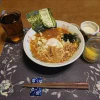 明星チャルメラしょうゆラーメン、沢庵、麦茶、練乳かけ手作りミルクココアゼリー(昼飯)| enarinさん