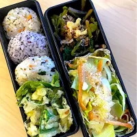 行者にんにくを友達から取得、嬉しい☺️、天ぷら、醤油漬け、シーザーサラダ弁当|masaさん