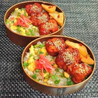 母とムスコのラブラブおソロ♪かに玉炒飯＆ヤンニョムチキン弁当|からあげビールさん