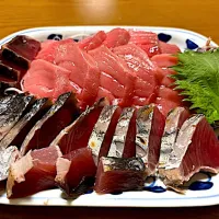 鰹のタタキと鮪のお刺身❗️✌︎('ω')✌︎✨