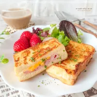 牛乳で作るフレンチトースト風
ハムチーズサンド✾|ゆずぽんさん