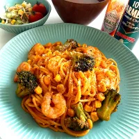 エビとブロッコリーとコーンのパスタ|C2★さん