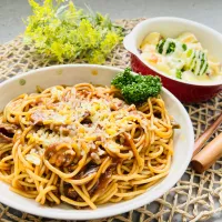 「ビーフシチューパスタ＆マヨチー焼き」
