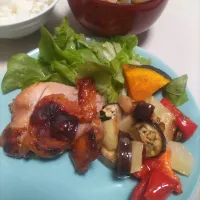 鶏肉のはちみつ味噌焼き、グリル野菜|ちゃいさん