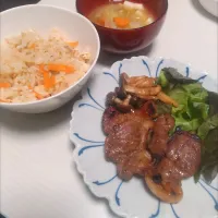 豚肩ロースの焼肉風、たけのこ入り炊き込みごはん|ちゃいさん