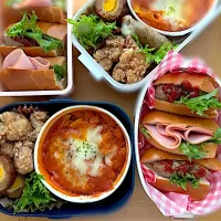 ペンネトマトソースグラタンとホットドッグ弁当|さえちゃんさん