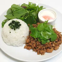【肉肉しさ完璧！フレッシュバジルと生野菜たっぷり🎯】ガパオライス（ผัดกะเพรา）🇹🇭|Falco*さん
