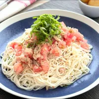ツナトマトの塩レモンそうめん|家飲み♥ちよ｜旧ぶりてりあさん
