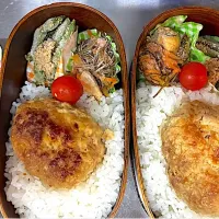 手作りハンバーグ、切り昆布煮、インゲン胡麻和えの兄妹の中学生弁当|りえはるさん