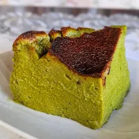 息子作、抹茶バスクチーズケーキです✨