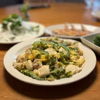 5/5の夕食　ゴーヤチャンプルとちょい蕎麦|yoneさん