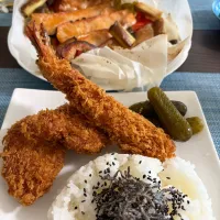 ミックスフライと鮭ハラスオーブン焼き|ゆっちこさん