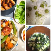 昨日の夜ごはんと子供の日🎏母の日合体のレモンスフレチーズケーキは旦那さんから。ありがとう💐|m.rafuさん