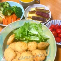 ＊鶏むね肉のふわふわフライ、カラフル野菜で晩ごはん♬＊|ultramarineさん