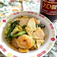 春の野菜とエビホタテの中華風炒め物|つるひめさん