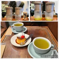 和みの煎茶ホット、自家製かためのプリン| こいちさん