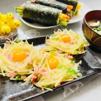 「鳥の巣ポテト＆キンパ」と「母の日プレゼント🎁」