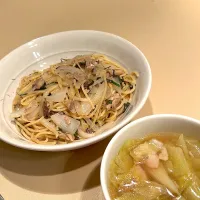 サバ缶パスタとキャベツのスープ|たけさん