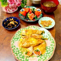 豚の野菜チーズ巻き　晩御飯|ショコラさん