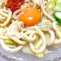 昨日の残りでまぜまぜうどん、なす天ぷら|Ayaさん
