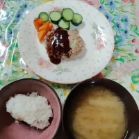 ハンバーグ赤ワインソース、大根の味噌汁のお夕飯|はやとさん