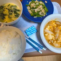 そぼろピーマン　麻婆豆腐甘口　かきたま汁|さゆさん