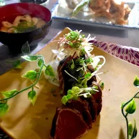 今夜は藁焼きカツオタタキと天ぷら|山田 ナミ　Instagram ＊nmymd369さん