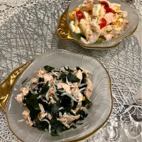 ササミサラダ🥗ゆで卵トマト和え🍅しらすワカメ和え|henryさん
