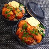 母とムスコのラブラブおソロ♪さくらごはんのいか天丼弁当
