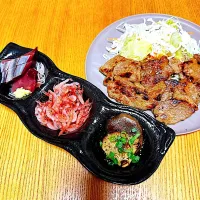 かつをの刺身
生桜えび
黒あわび茸焼き、豚しょうが焼き|naoさん