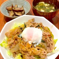 ガパオライス風　茄子のポン酢焼き浸し　卵豆腐スープ|とゆあさん