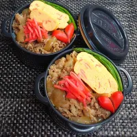 母とムスコのラブラブおソロ♪つゆ抜き牛丼弁当