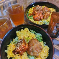 昨日のヤンニョムチキンとお弁当の残りチキンで、丼のお昼ご飯です✨|rikako♪。.:＊さん