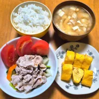 冷しゃぶサラダ、卵焼き、みそ汁|みさん