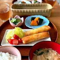 春巻き、きゅうりナムル、かぼちゃ煮物|いちごさん