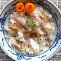 ニシンぬか漬け焼きで茗荷とご飯